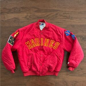 Red Varsity Jacket with Marines Design